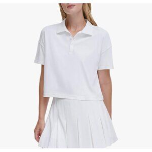 DKNY Women's Tech Pique Cropped Polo in White  XL New